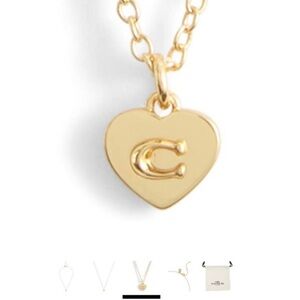 Coach Gold Tone Signature C Heart Pendant Necklace